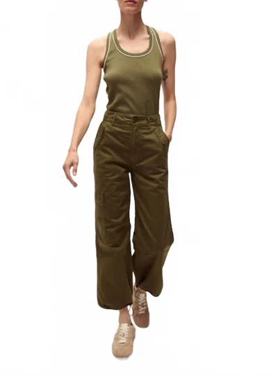 Veronica Beard Birke Tank Top With Contrast Piping Stone Army In Green In Green