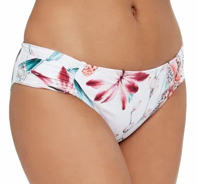 La Blanca Printed Stretch Ruched Sides Bikini Bottom In White In White