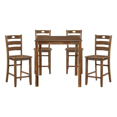 Hivvago Tori 5 Piece Counter Height Dining Set, Square Table And 4 Chairs, Brown