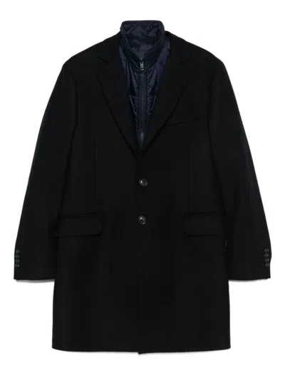 Fay Layered Navy Blue Coat With Button Fastening And Flap Pockets In Black
