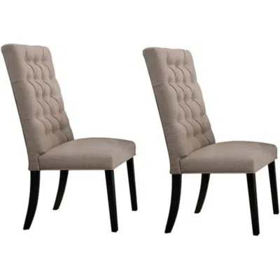 Hivvago Wooden Dining Side Chair With Button Tufted Back, Set Of 2, Tan Brown And Black