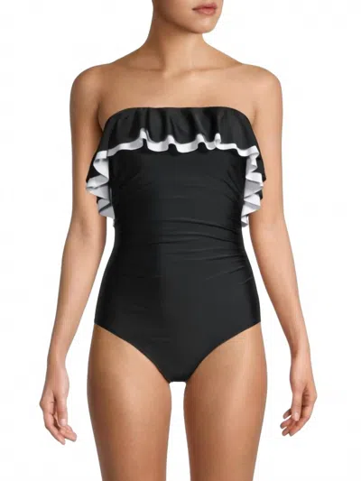 Tommy Hilfiger Standard One Piece Swimsuit With Straps In Black In Black