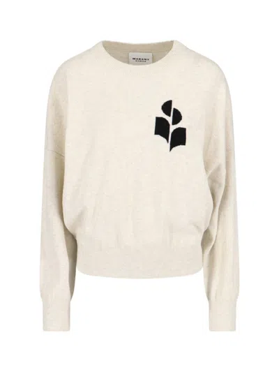 Isabel Marant Étoile Light Grey Relaxed Fit Sweater With Logo Detail In White