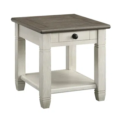Hivvago Rome 26 Inch Side End Table, Square, 1 Drawer, Brown, White, Solid Wood