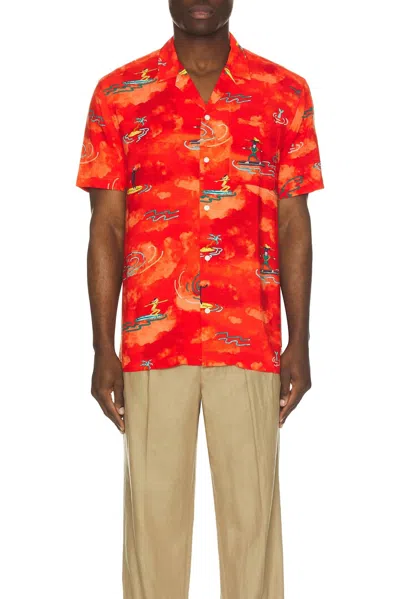 Scotch & Soda Allover Printed Short Sleeve Shirt In Red Surfer Aop In Red