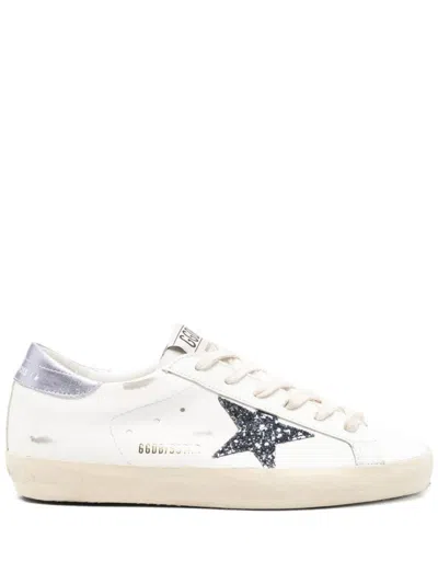 Golden Goose Super-star Sneakers In Vintage Effect Leather With Glittered Star And Glycine Leather H In White