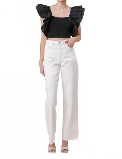 Line And Dot Mara Short Flutter Sleeves Top In Black In Black