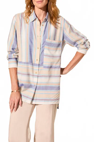 Tribal Long-sleeve Button-front Collared Blouse In Oasis In Multi