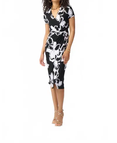 Joseph Ribkoff Short Sleeve Faux Wrap Sheath Dress In Black/vanilla Floral Print In Black