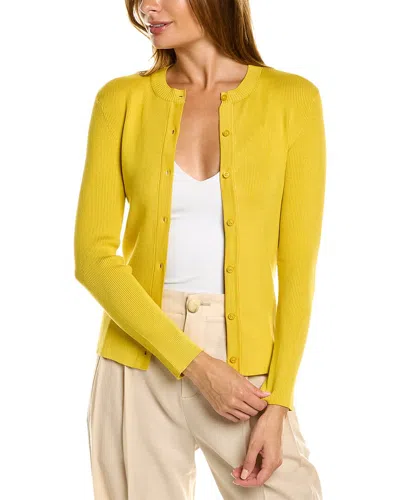 Oscar De La Renta Ribbed Button Front Silk-blend Cardigan In Yellow