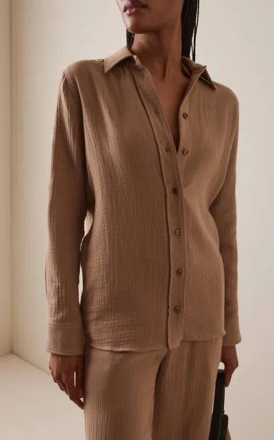 Éterne Constance Button Up Top In Taupe In Brown