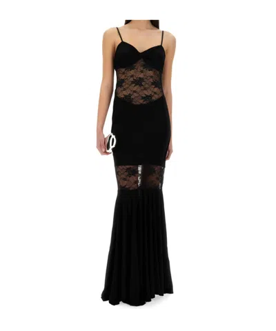 Nina Ricci Mermaid Dress With Lace Inserts In Black