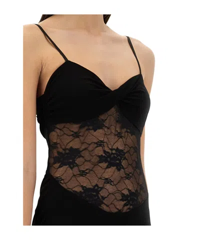 Nina Ricci Mermaid Dress With Lace Inserts In Black