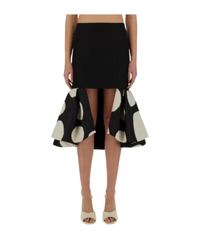 Nina Ricci Midi Skirt Double Ruffles High Waist In Black