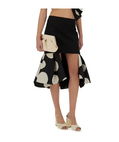 Nina Ricci Midi Skirt Double Ruffles High Waist In Black