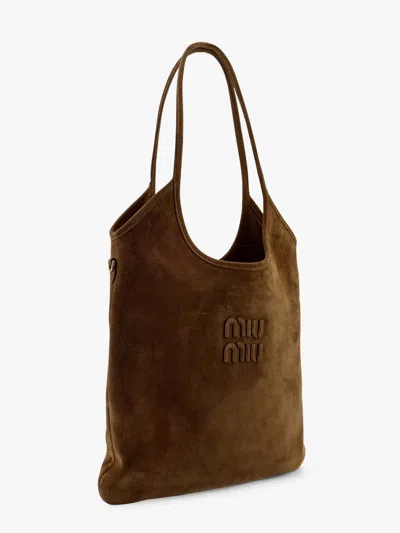 Miu Miu Ivy Suede Logo-detail Shoulder Bag In Brown