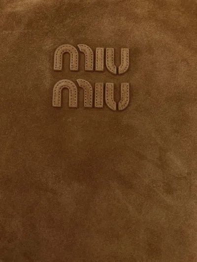 Miu Miu Ivy Suede Logo-detail Shoulder Bag In Brown
