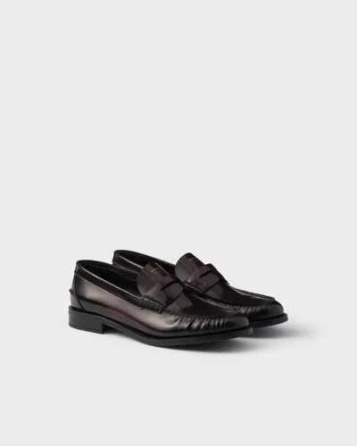 Prada Leather Ruched Penny Loafers In Black