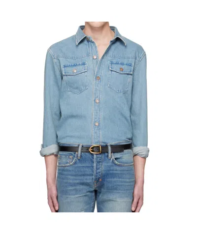Tom Ford Washed Denim Shirt In Blue