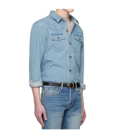 Tom Ford Washed Denim Shirt In Blue