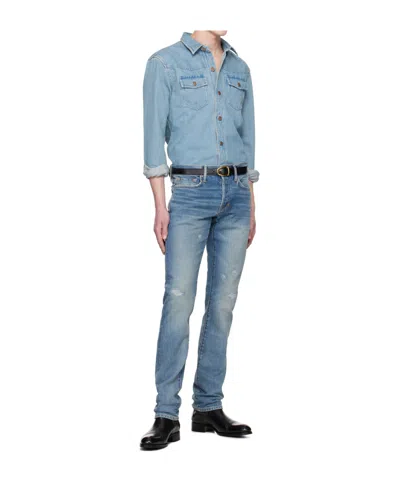 Tom Ford Washed Denim Shirt In Blue
