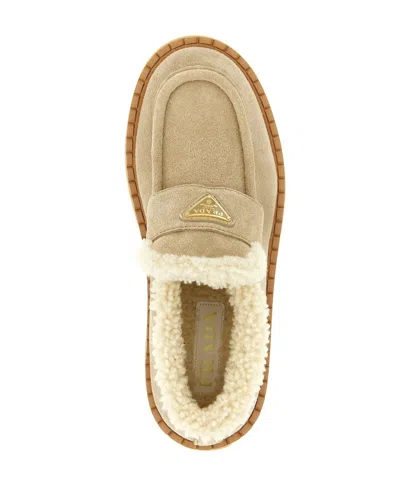 Prada Suede Loafers Featuring Platform Sole In Neutral