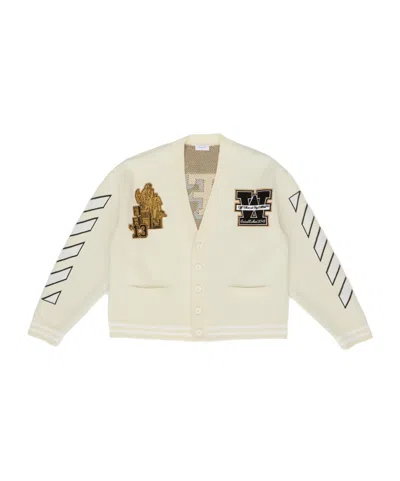 Off-white Lion Varsity Knit Cardigan In White