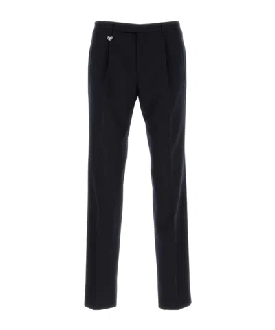 Prada Tailored Wool Trousers With Pleats And Pockets In Blue