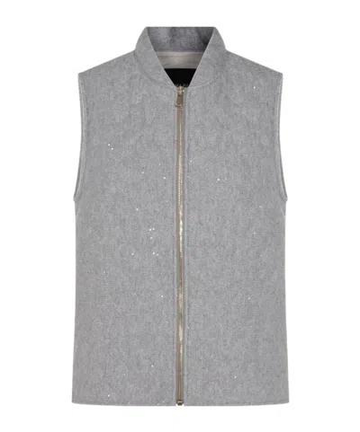 Fabiana Filippi Quilted Vest With Sequin Embellishments And Stand Collar In Gray