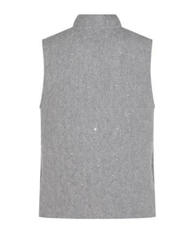 Fabiana Filippi Quilted Vest With Sequin Embellishments And Stand Collar In Gray
