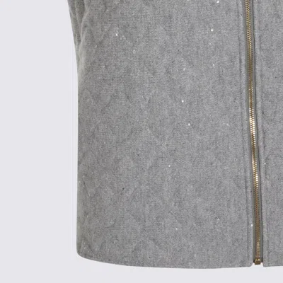 Fabiana Filippi Quilted Vest With Sequin Embellishments And Stand Collar In Gray