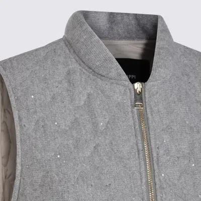 Fabiana Filippi Quilted Vest With Sequin Embellishments And Stand Collar In Gray