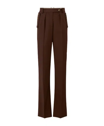 Elisabetta Franchi Tailored Brown Trousers With High Waist And Decorative Pockets In Brown
