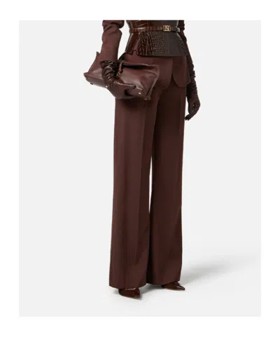 Elisabetta Franchi Tailored Brown Trousers With High Waist And Decorative Pockets In Brown