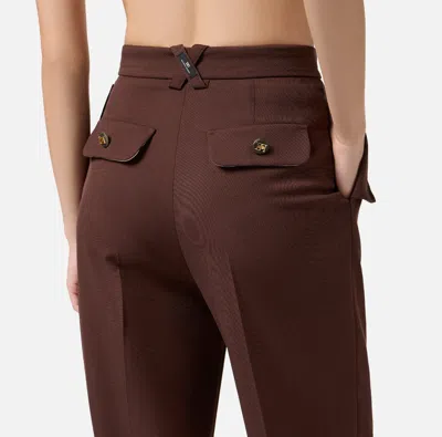 Elisabetta Franchi Tailored Brown Trousers With High Waist And Decorative Pockets In Brown