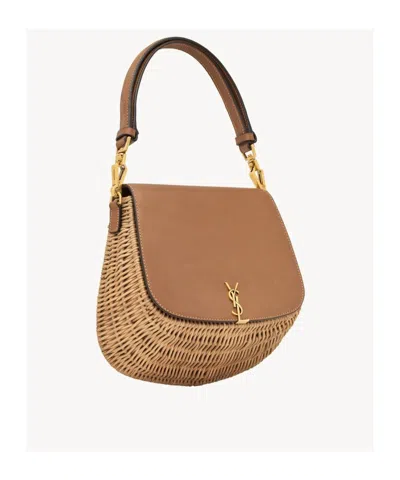 Saint Laurent Voltaire Mini Ysl Top-handle Bag In Bamboo And Calfskin In Brown