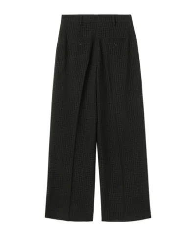 La Doublej Grid-pattern Cotton Trousers In Black
