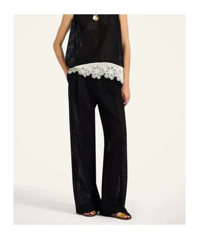 La Doublej Grid-pattern Cotton Trousers In Black