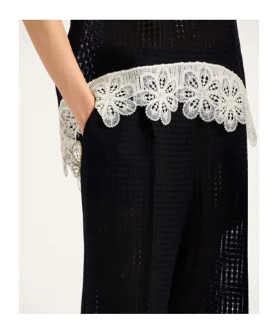 La Doublej Grid-pattern Cotton Trousers In Black