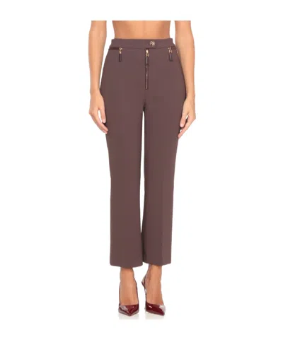 Elisabetta Franchi Cropped Trousers With Front Zippers And Belt Loops In Burgundy