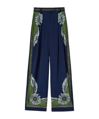 La Doublej Brooklyn Floral-print Pleated Trousers In Blue
