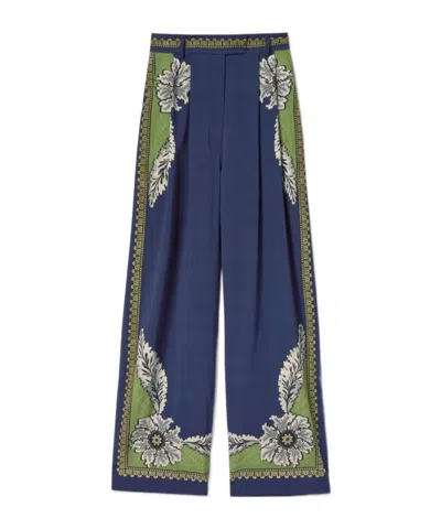 La Doublej Brooklyn Floral-print Pleated Trousers In Blue