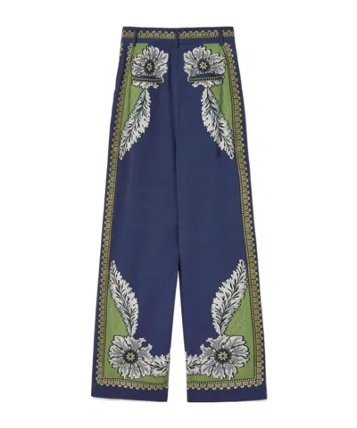 La Doublej Brooklyn Floral-print Pleated Trousers In Blue