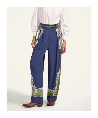 La Doublej Brooklyn Floral-print Pleated Trousers In Blue