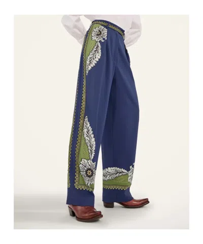 La Doublej Brooklyn Floral-print Pleated Trousers In Blue