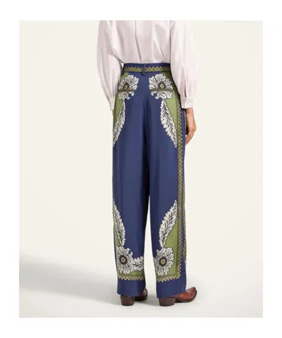 La Doublej Brooklyn Floral-print Pleated Trousers In Blue