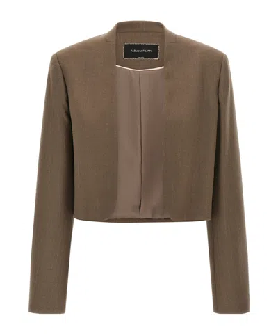 Fabiana Filippi Cropped Pinstripe Jacket In Brown
