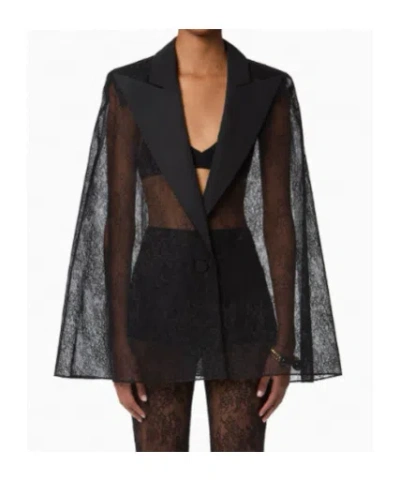 Nina Ricci Sheer Lace Deep V-neck Long Sleeve Top In Black