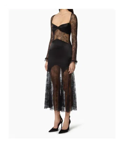 Nina Ricci Open Neck And Long Sleeves In Lace And Satin Long Dress In Black
