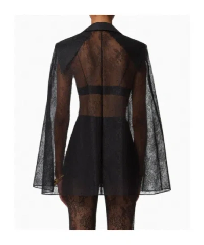 Nina Ricci Sheer Lace Deep V-neck Long Sleeve Top In Black